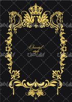 وکتور برداری فریم گل همراه با حاشیه گل طلایی و طرح تتو