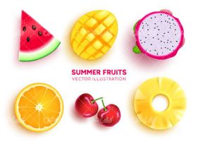 وکتور برداری میوه تابستانی همراه با انبه و آناناس