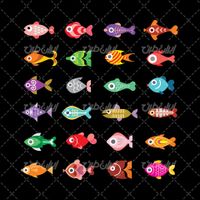 وکتور برداری ماهی همراه با ماهی های مختلف و ماهی گرافیکی