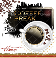 وکتور برداری فنجان قهوه همراه با دون قهوه و دانه قهوه