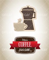 وکتور برداری قهوه جوش همراه با دون قهوه و دانه قهوه