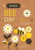 وکتور برداری زنبور عسل همراه با گل طبیعی و گل بابونه