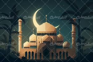 تصویر با کیفیت ماه رمضان همراه با هلال ماه مبارک رمضان و طرح مذهبی