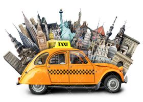 تصویر با کیفیت تاکسی همراه با جاذبه های گردشگری و آژانس مسافرتی