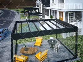تصویر با کیفیت نمای بیرونی خانه همراه با آلاچیق شیشه ای