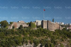 آسمان آبی دیوار قلعه منظره چشم انداز
