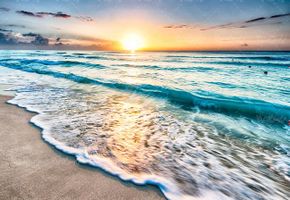 ساحل دریا موج دریا ساحل شنی منظره غروب خورشید