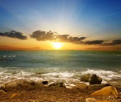 غروب آفتاب ساحل دریا منظره