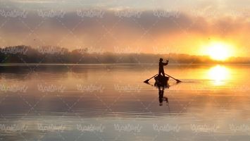 منظره طلوع خورشید قایق دریاچه