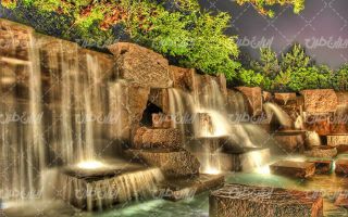 تصویر با کیفیت چشم انداز زیبای آبشار به همراه درخت و طبیعت