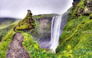 تصویر با کیفیت منظره آبشار زیبا به همراه درخت و چشم انداز طبیعت