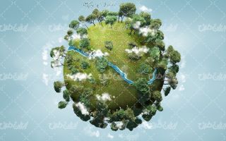 تصویر با کیفیت کره زمین به همراه درختان سبز و رودخانه