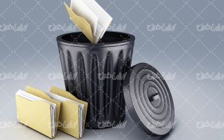 تصویر با کیفیت سطل زباله به همراه پوشه و فایل های متنی