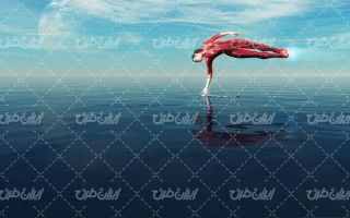 تصویر با کیفیت جشم انداز زیبای دریا به همراه زن قهرمان و آب