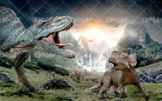 تصویر با کیفیت دیناسور به همراه حیوانات ماقبل تاریخ