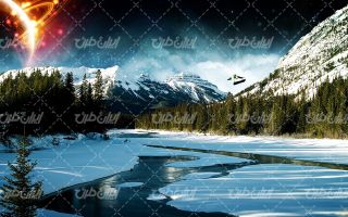 تصویر با کیفیت منظره زیبای طبیعت زمستان به همراه برف و منظره برفی