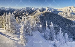 تصویر با کیفیت فصل زمستان همراه با چشم انداز زیبایی طبیعت و برف