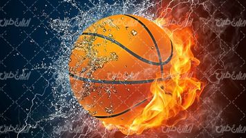 تصویر با کیفیت توپ بسکتبال همراه با شعله آتش و ورزش