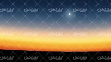 تصویر با کیفیت منظره غروب آفتاب همراه با هلال ماه چشم انداز غروب خورشید