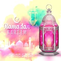 وکتور بک گراند رنگی فانوس ماه رمضان حلال ماه