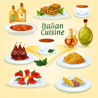 وکتور برداری غذای ایتالیایی همراه با سوپ و لازانیا