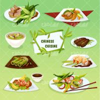 وکتور برداری غذا همراه با سبزیجات و چوب غذا خوری چینی