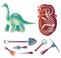 وکتور برداری باستان شناسی همراه با دایناسور و اسنخوان