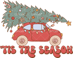 وکتور برداری خودروی قرمز همراه با عناصر کریسمس و درخت کریسمس