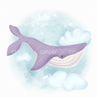 وکتور برداری نهنگ کارتونی همراه با شخصیت کارتونی و برنامه کودک