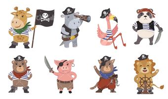 وکتور برداری دزدان دریایی کارتونی همراه با شخصیت کارتونی و کاراکتر حیوان