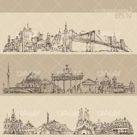 وکتور برداری سیاه قلم شهر به همراه شهرهای سیاه قلم