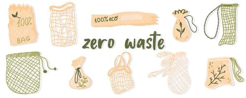 وکتور برداری کیسه توری همراه با لیبل رنگی و برچسب گرافیکی