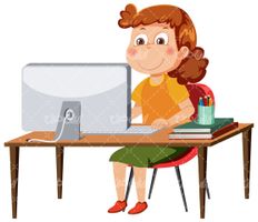 وکتور برداری میز کامپیوتر همراه با برنامه کودک و دانش آموز