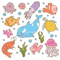 وکتور برداری جانوران دریایی همراه با ماهی و جاندارن دریایی