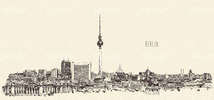 وکتور برداری شهر برلین همراه با طرح سیاه قلم شهر