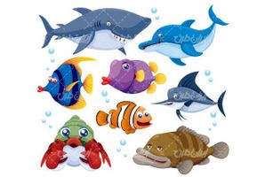 وکتور برداری ماهی همراه با برنامه کودک و کارتون حیوانات