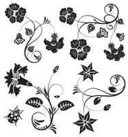 وکتور برداری طرح خالکوبی همراه با گل سیاه قلم و گل و بوته سیاه قلم