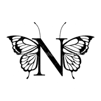 وکتور برداری طرح خالکوبی پروانه سیاه قلم همراه با طرح خالکوبی و حروف لاتین