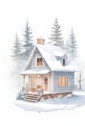 تصویر با کیفیت نقاشی خانه و نقاشی آبرنگ  و نقاشی خانه چوبی