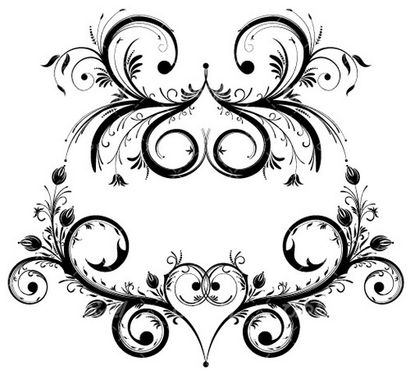 وکتور برداری گل و بوته سیاه قلم همراه با گل و بوته و طرح خالکوبی