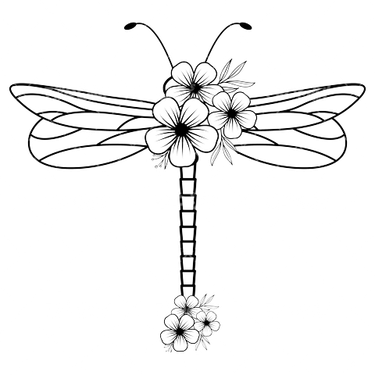 وکتور برداری طرح خالکوبی سنجاقک همراه با سنجاقک سیاه قلم و طرح تتو