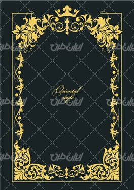 وکتور برداری فریم گل همراه با حاشیه گل طلایی و طرح تتو