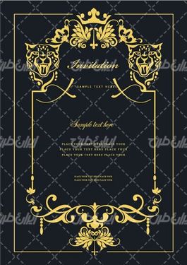 وکتور برداری فریم گل همراه با حاشیه گل طلایی و طرح تتو