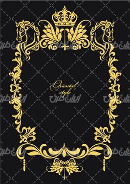 وکتور برداری فریم گل همراه با حاشیه گل طلایی و طرح تتو