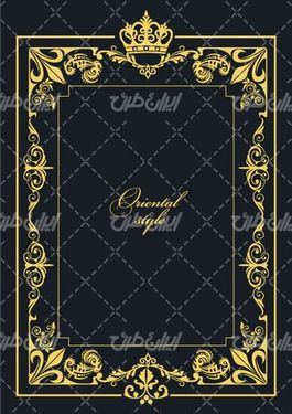 وکتور برداری فریم گل همراه با حاشیه گل طلایی و طرح تتو