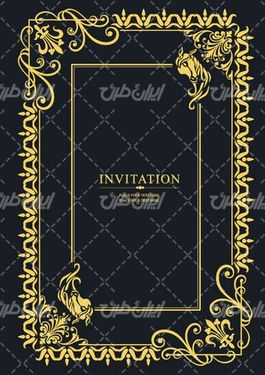 وکتور برداری فریم گل همراه با حاشیه گل طلایی و طرح تتو