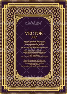 وکتور برداری قالب گل همراه با حاشیه گل طلایی و طرح تتو