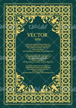 وکتور برداری قالب گل همراه با حاشیه گل طلایی و طرح تتو