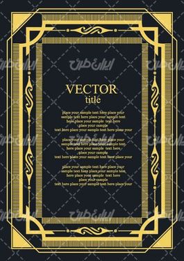 وکتور برداری قالب گل همراه با حاشیه گل طلایی و طرح تتو