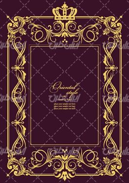 وکتور برداری قالب گل همراه با حاشیه گل طلایی و طرح تتو